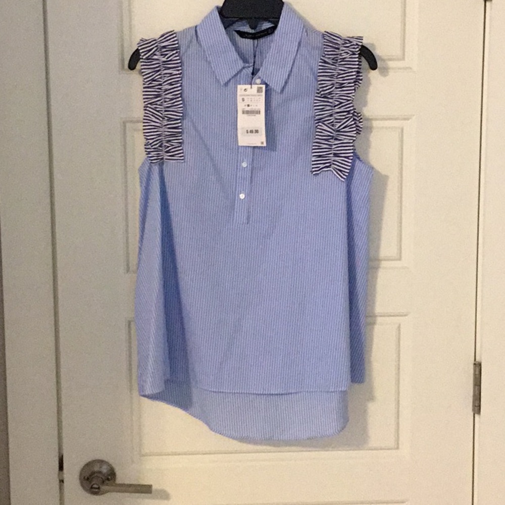 Blue and white Zara collar sleeveless top